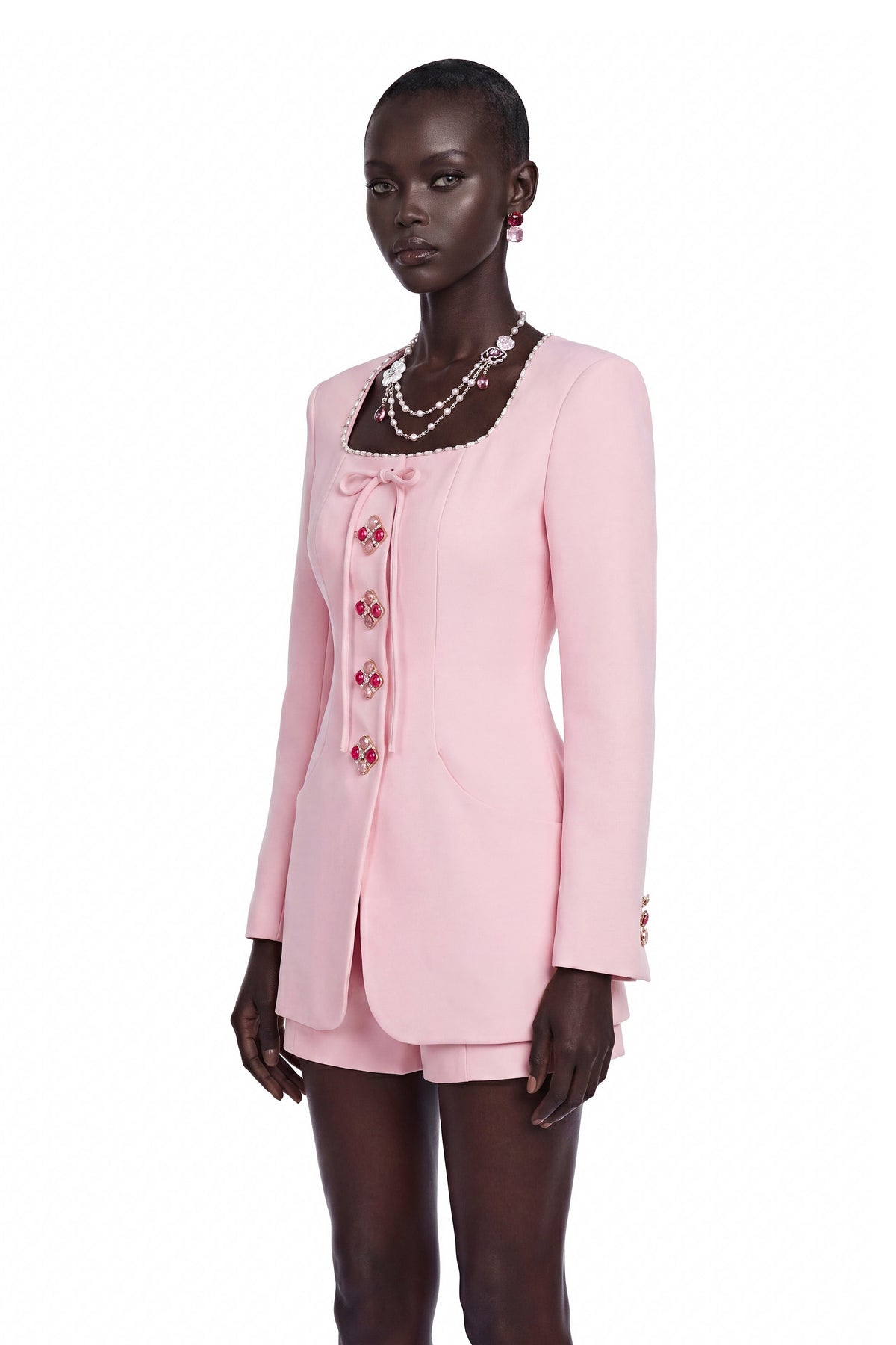 Roberta Kare Yaka Fiyonklu Ceket Pembe
