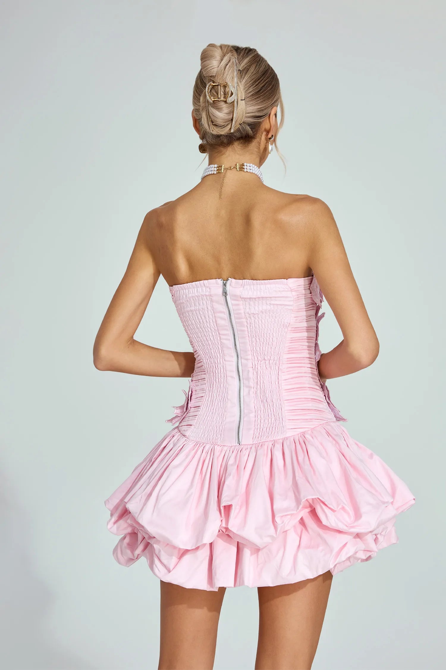 Zoey Pembe Straplez Mini Elbise