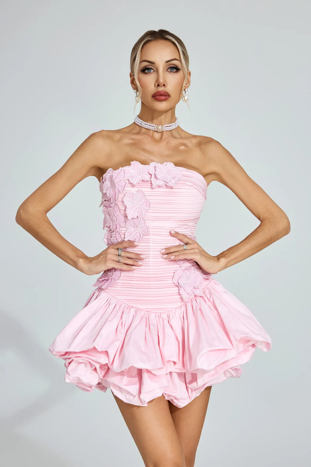 Zoey Pembe Straplez Mini Elbise