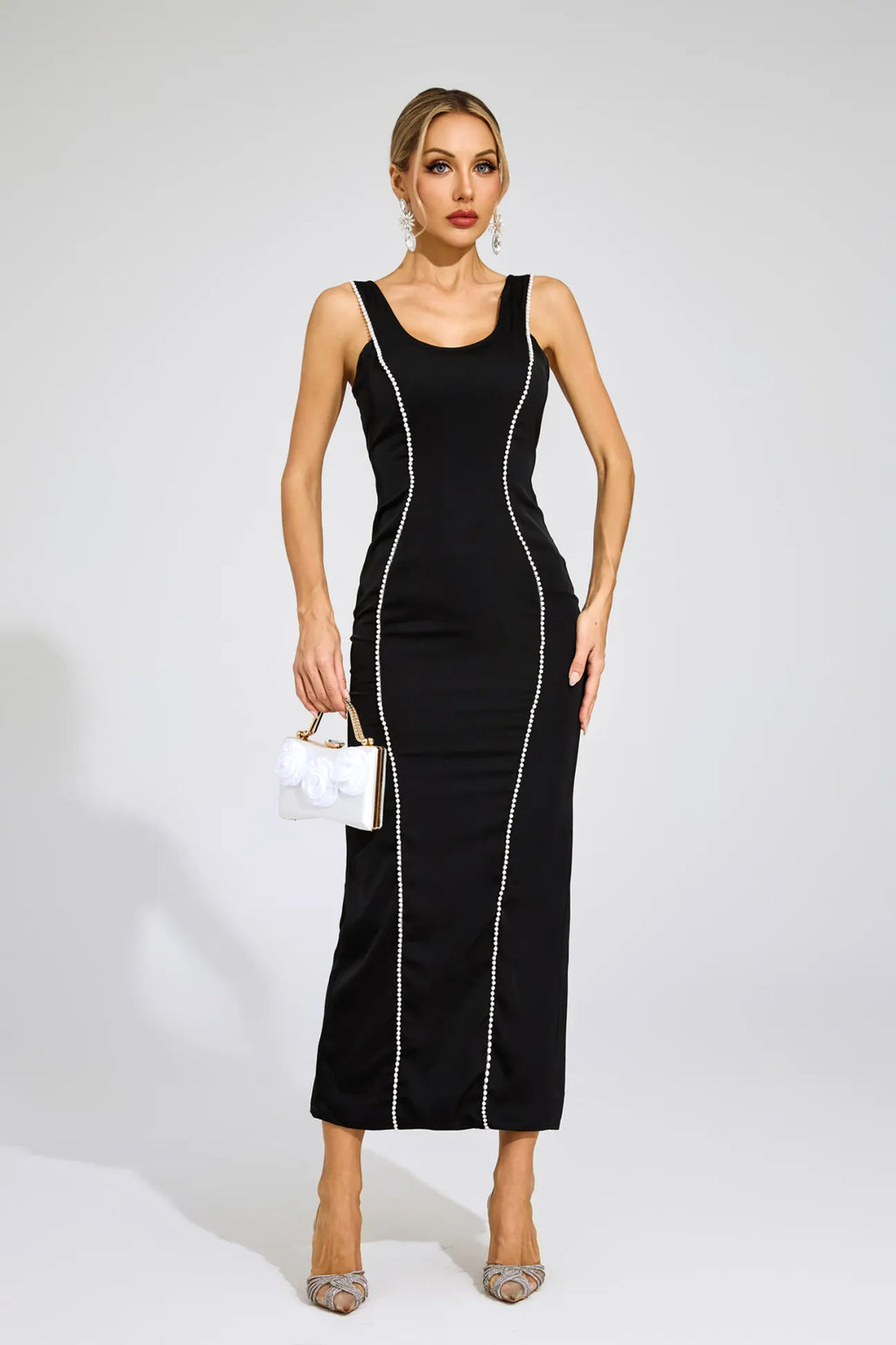 Thalia Siyah İnciler Maxi Elbise