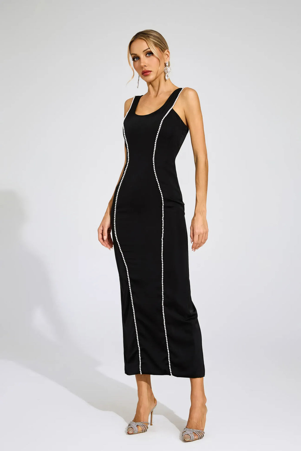 Thalia Siyah İnciler Maxi Elbise