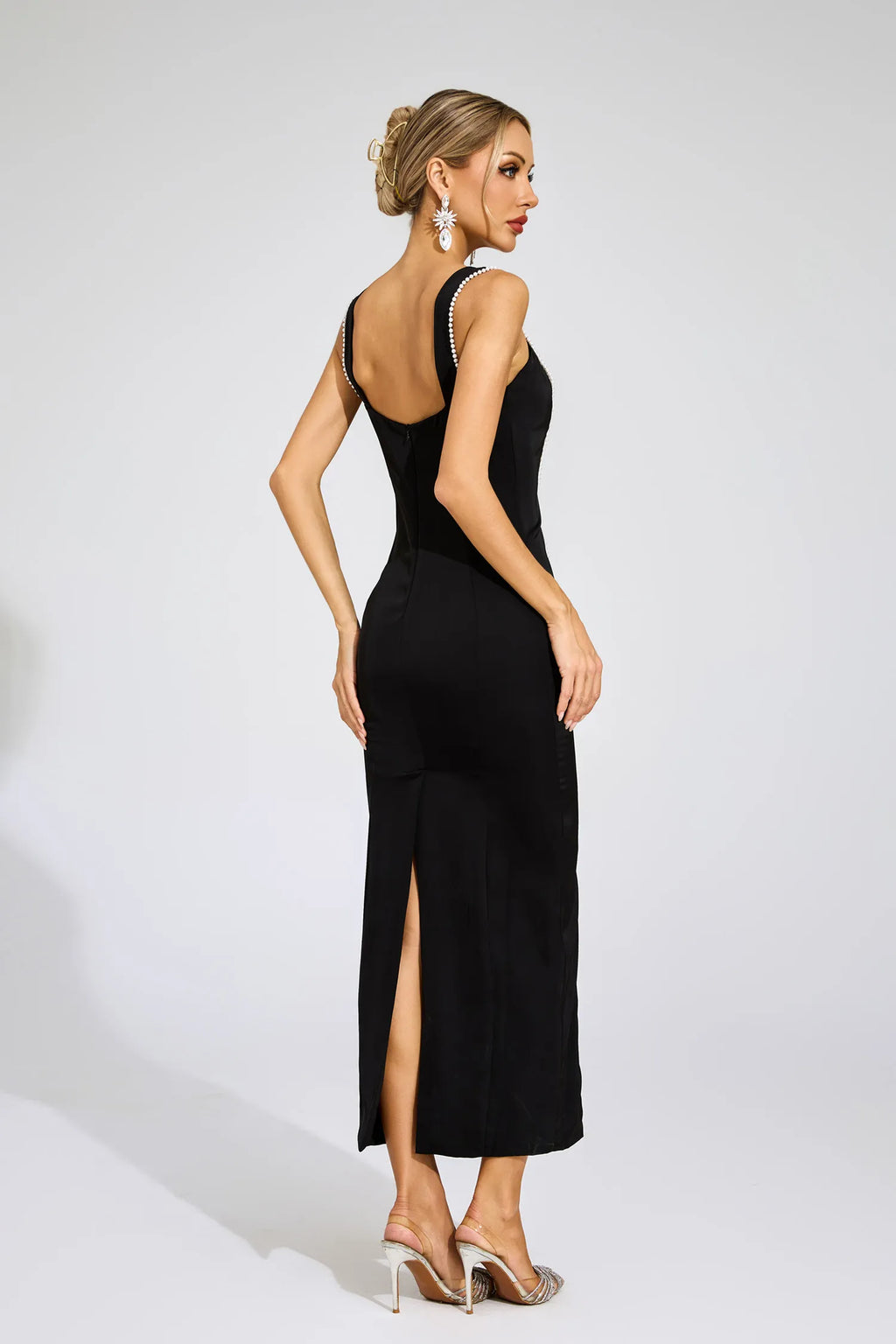 Thalia Siyah İnciler Maxi Elbise