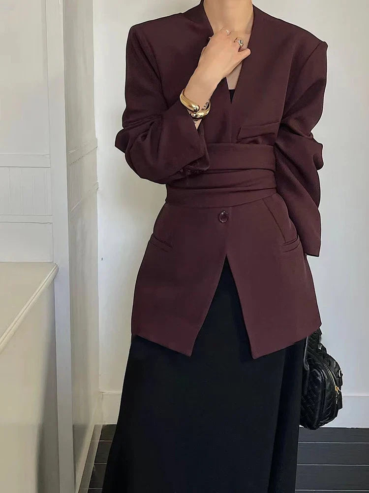 Kadınlar İçin Katı Patchwork Blazer