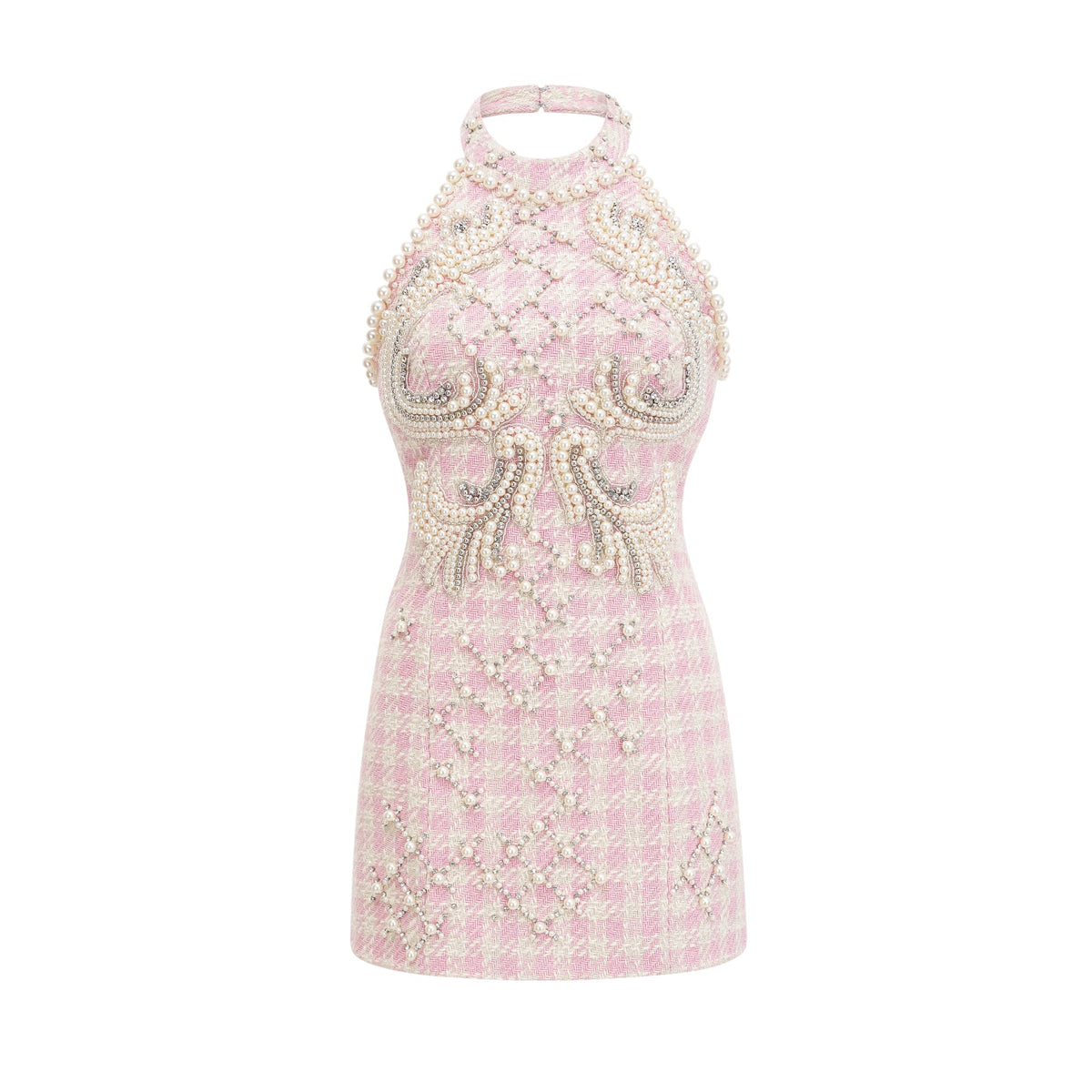 Capucine İncili Mini Elbise Pembe