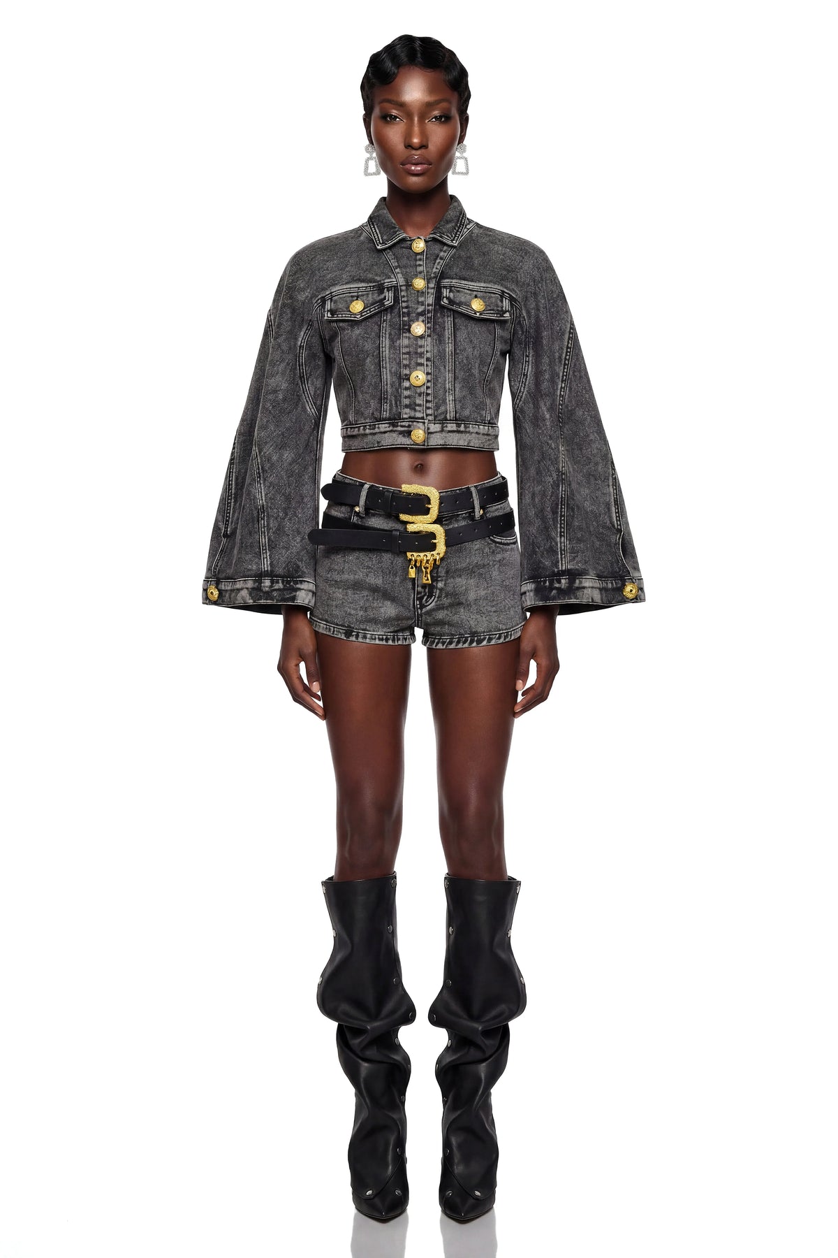 Serenella Denim Ceket ve Şort Takım Gri