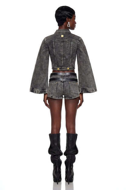 Serenella Denim Ceket ve Şort Takım Gri