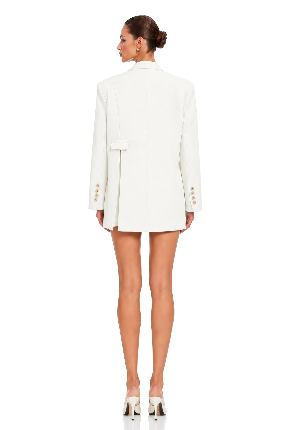 Seyran Kruvaze Mini Blazer Elbise Beyaz