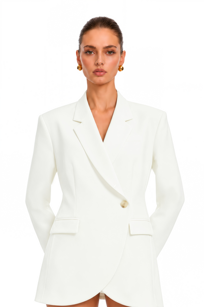 Seyran Kruvaze Mini Blazer Elbise Beyaz