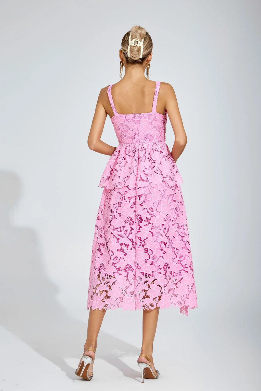 Blythe Pembe Dantel Midi Elbise
