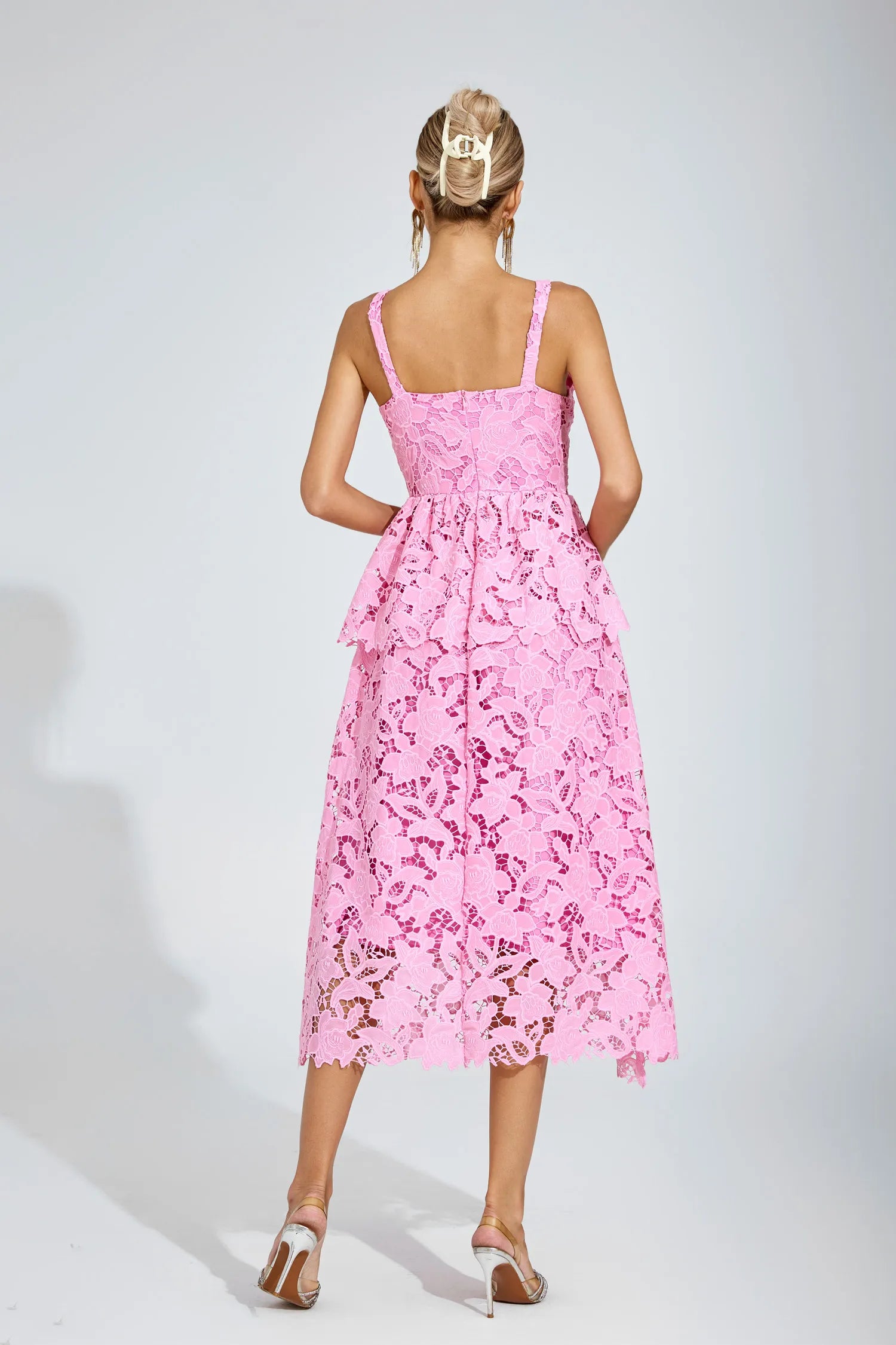 Blythe Pembe Dantel Midi Elbise