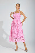 Blythe Pembe Dantel Midi Elbise