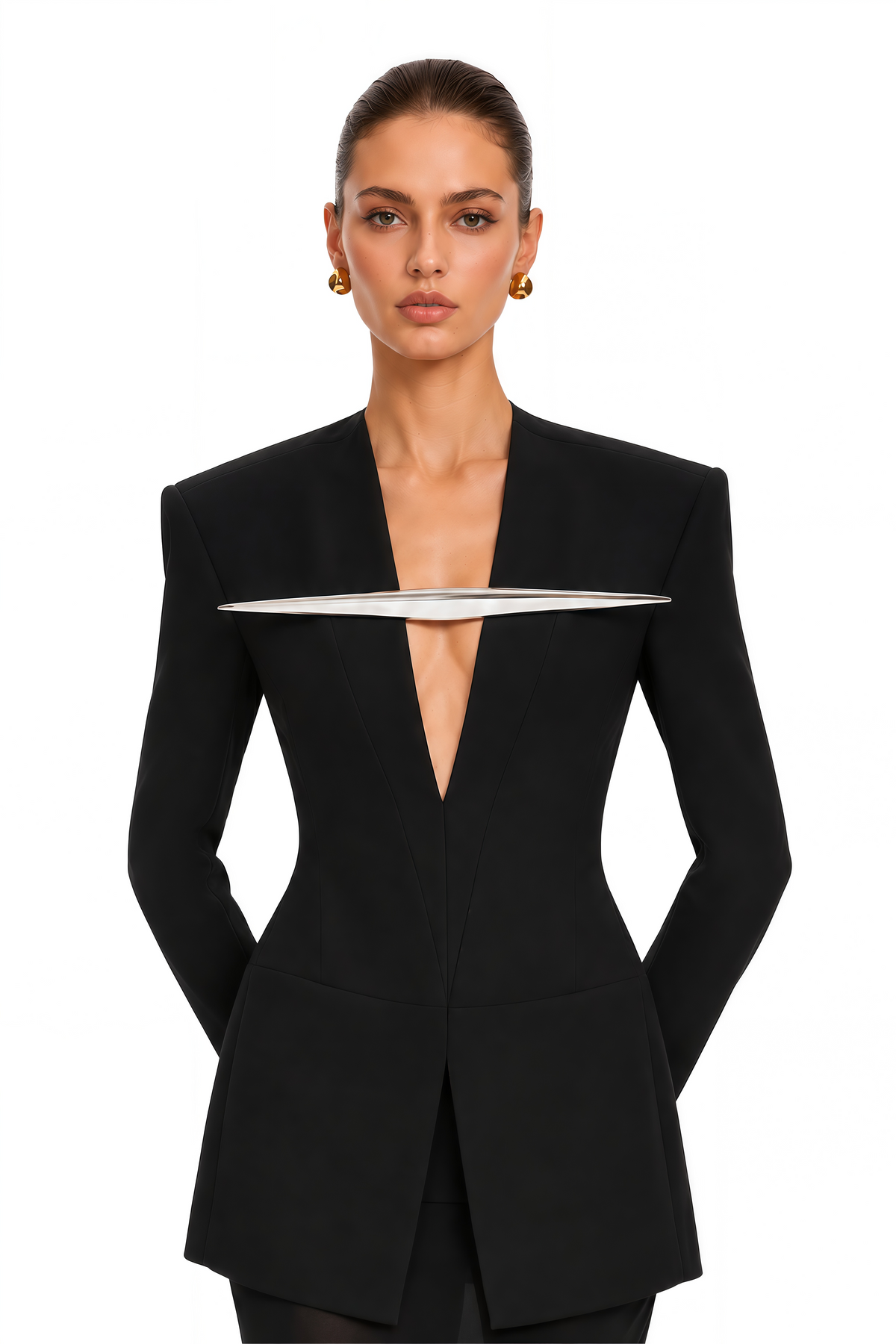 Tasfiya Metal Detaylı Blazer ve Balık Etek Takım Siyah