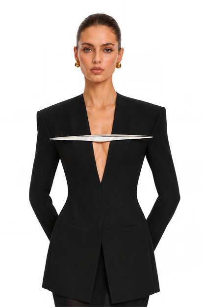 Tasfiya Metal Detaylı Blazer ve Balık Etek Takım Siyah