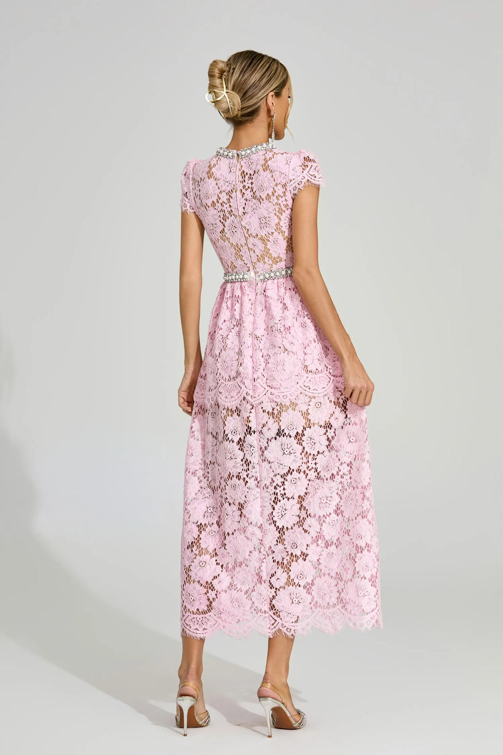 Lucia Pembe Dantel Maxi Elbise