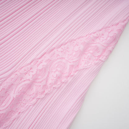 Thalya Dantel Detaylı Örme Midi Elbise Pembe
