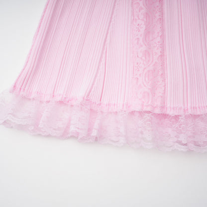 Thalya Dantel Detaylı Örme Midi Elbise Pembe