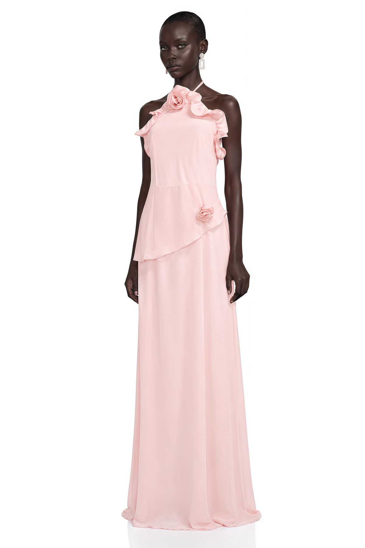 Thulisile 3D Çiçek Detaylı Şifon Maxi Elbise Pembe
