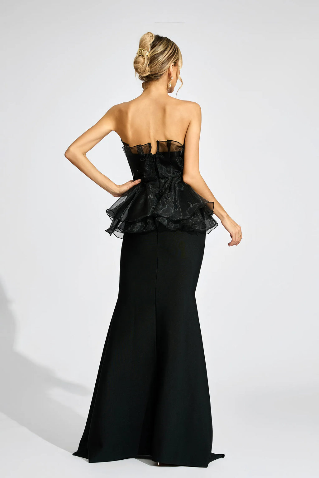 Gloria Siyah Peplum Gece Maxi Elbisesi