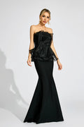 Gloria Siyah Peplum Gece Maxi Elbisesi