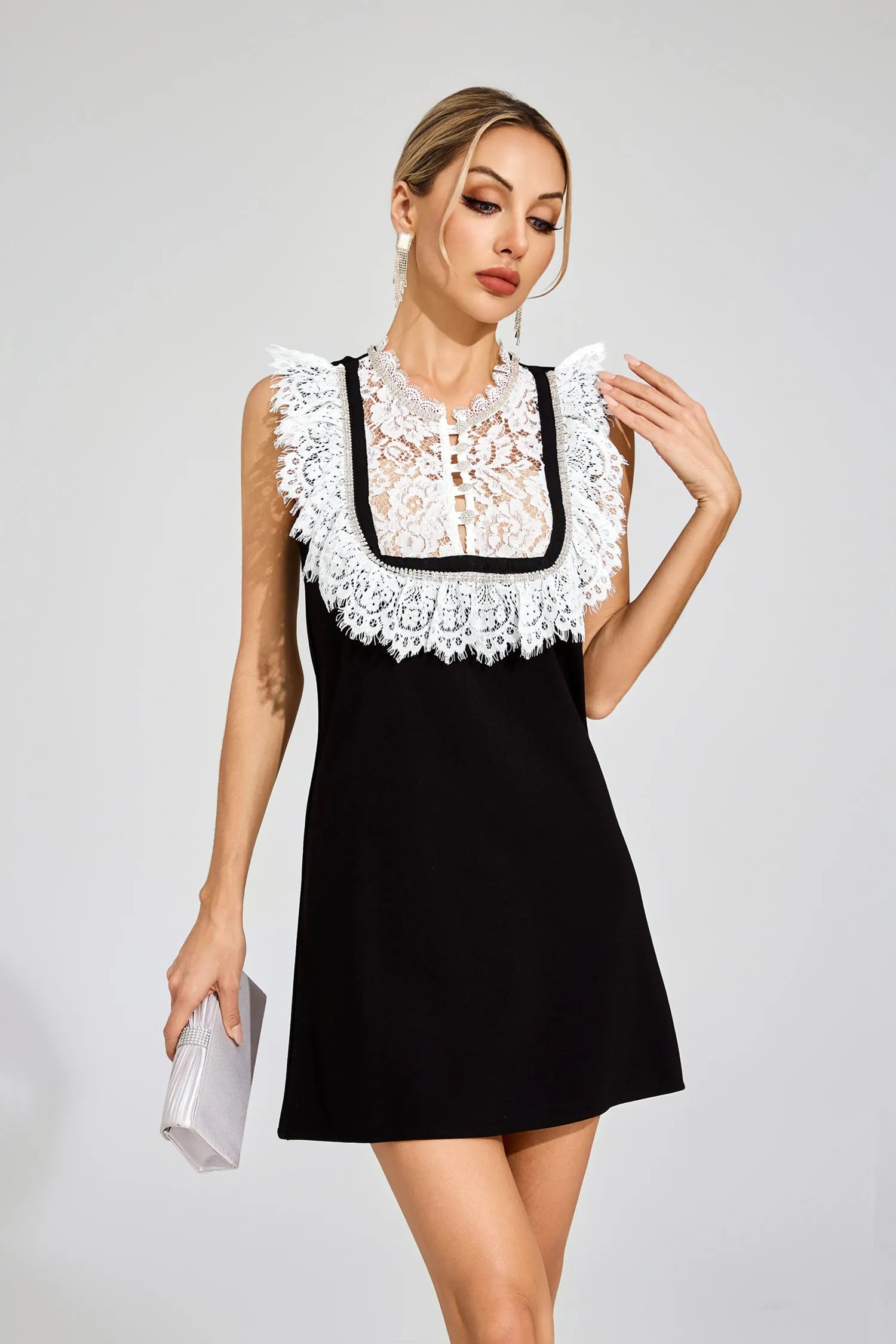 Rebecca Siyah Dantel Mini Elbise