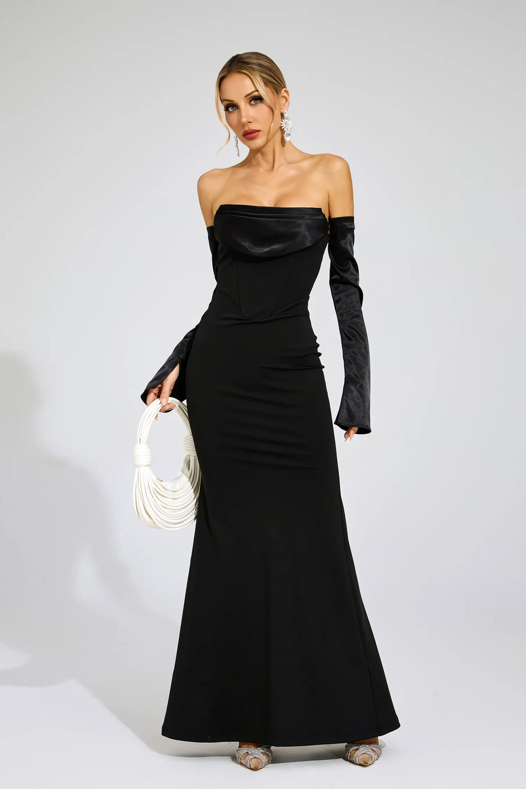 Sidonie Siyah Off Shoulder Bandaj Maxi Elbise