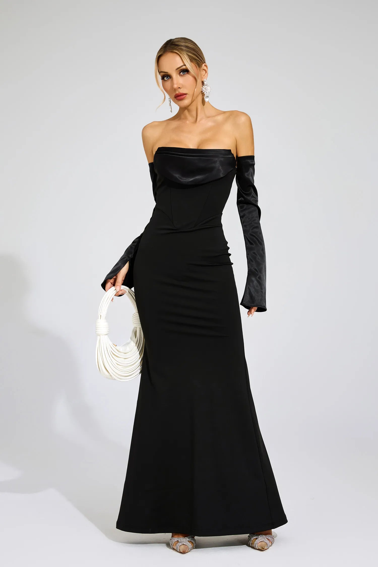 Sidonie Siyah Off Shoulder Bandaj Maxi Elbise