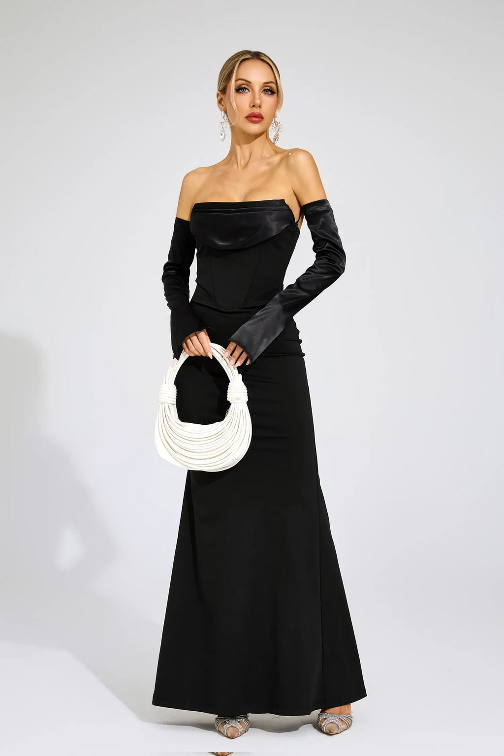 Sidonie Siyah Off Shoulder Bandaj Maxi Elbise