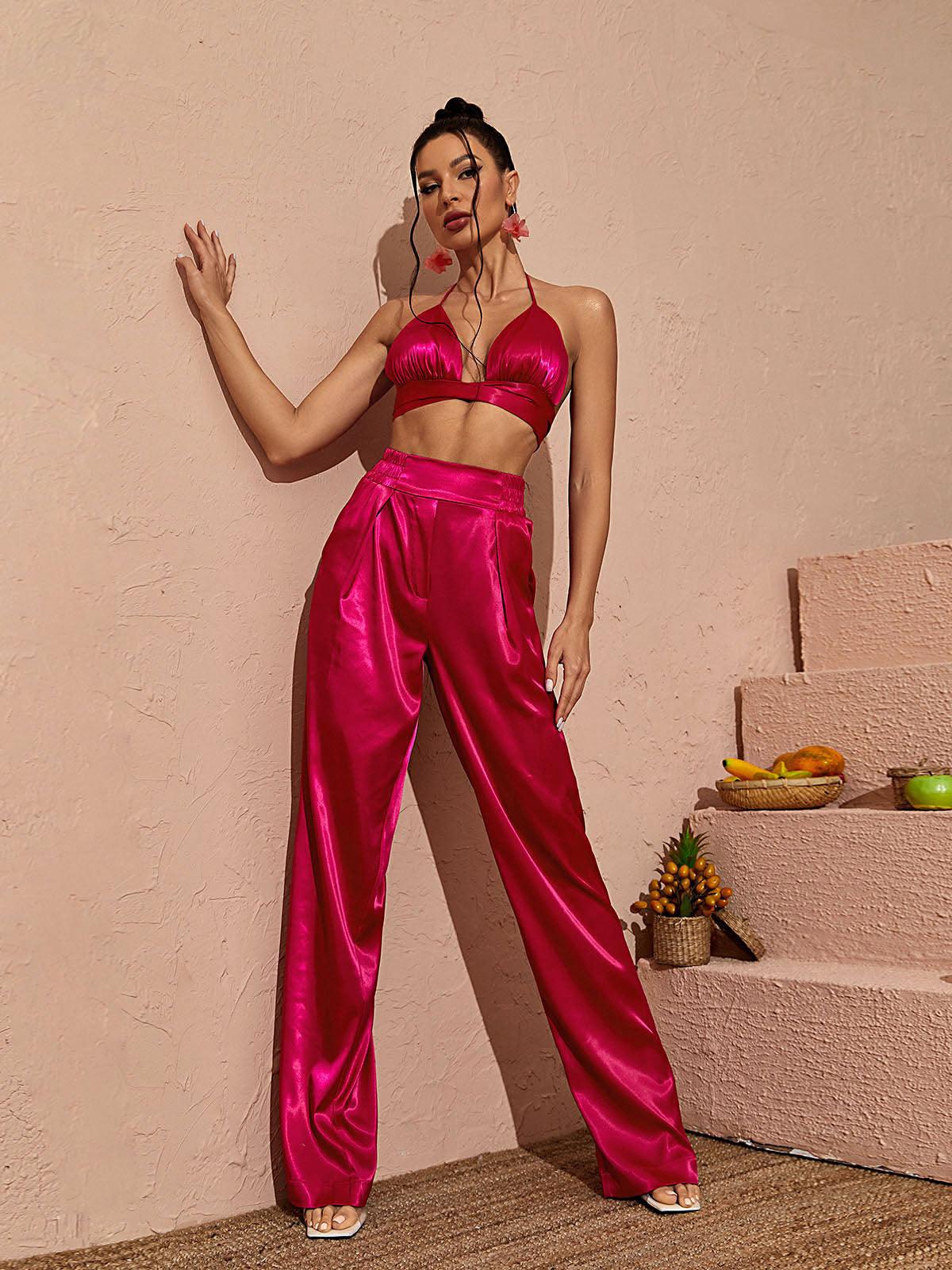 Zariyah Saten Blazer Sıcak Pembe
