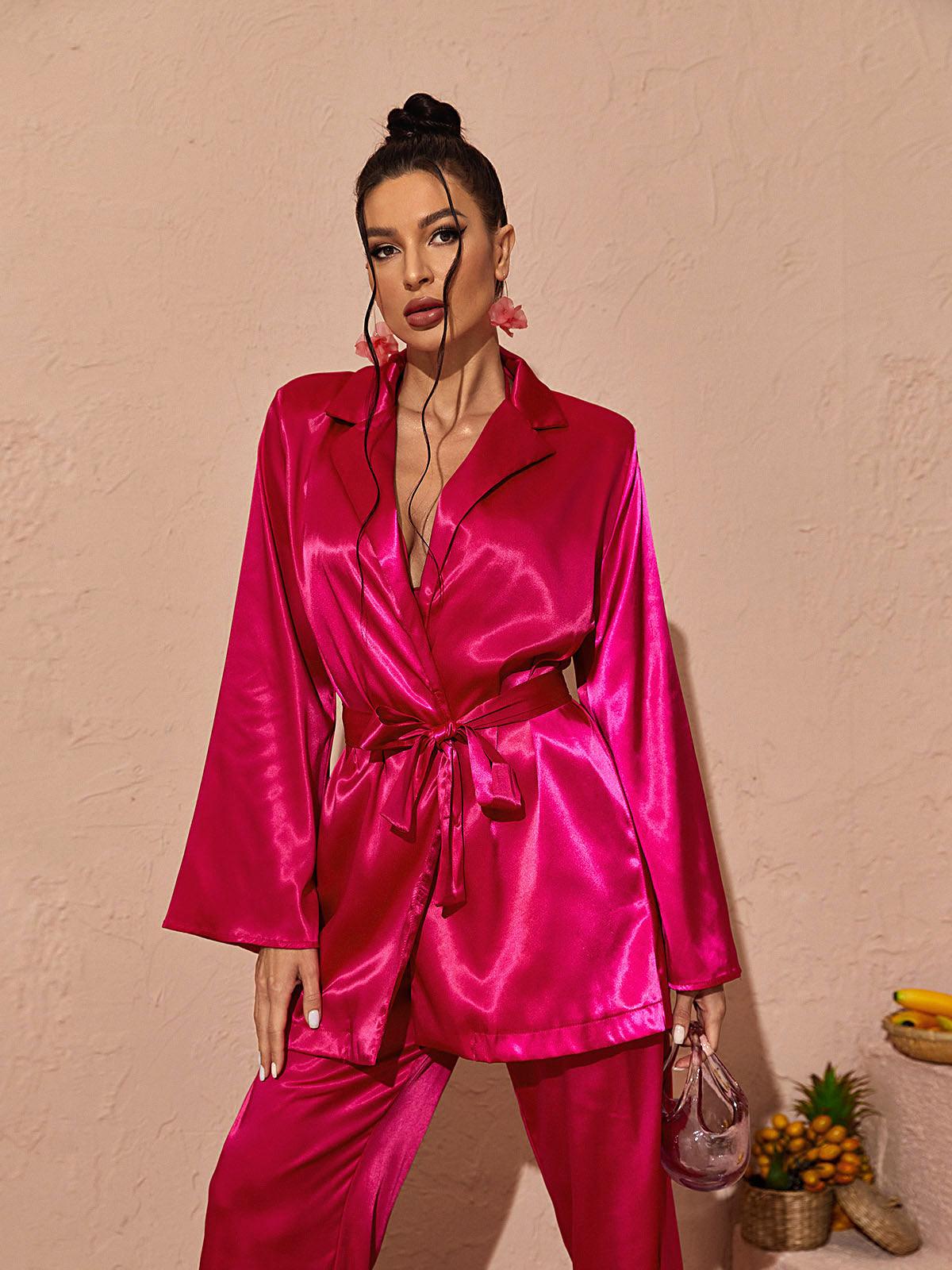Zariyah Saten Blazer Sıcak Pembe