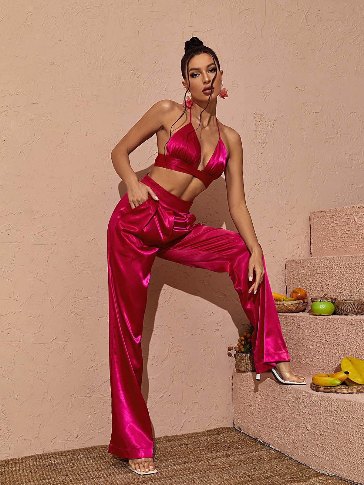 Zariyah Saten Blazer Sıcak Pembe