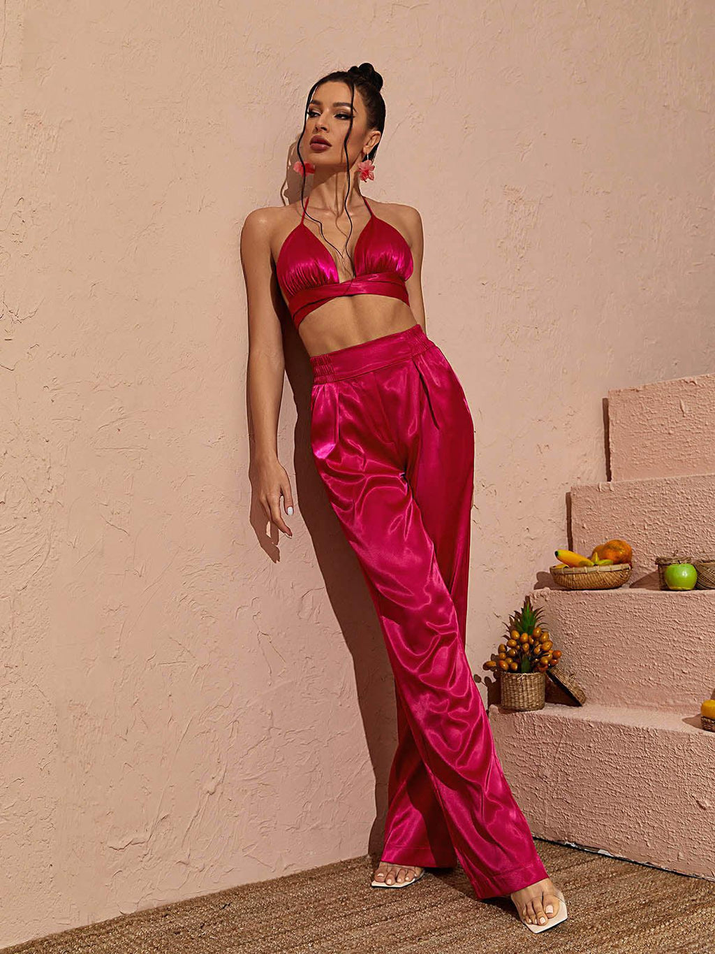 Zariyah Saten Blazer Sıcak Pembe