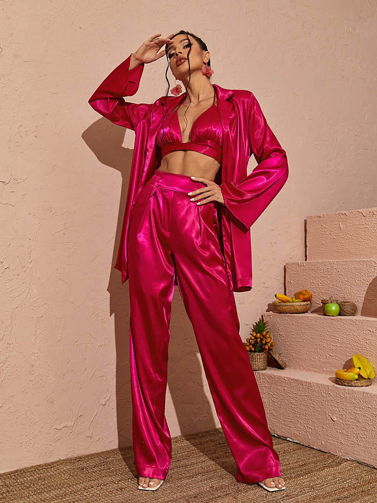 Zariyah Saten Blazer Sıcak Pembe