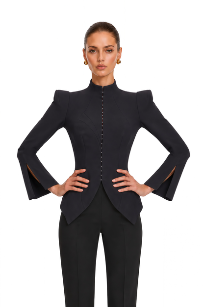 Zeeva Dik Yaka Vatkalı Blazer Ceket Siyah