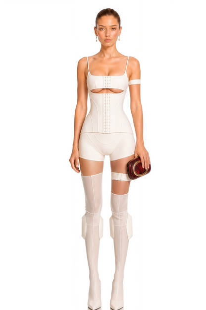 Éclat Dekolte Detaylı Playsuit Beyaz