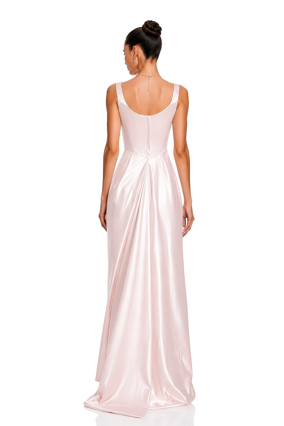 Fiona Kare Yaka Drape Detaylı Saten Maxi Elbise Pembe