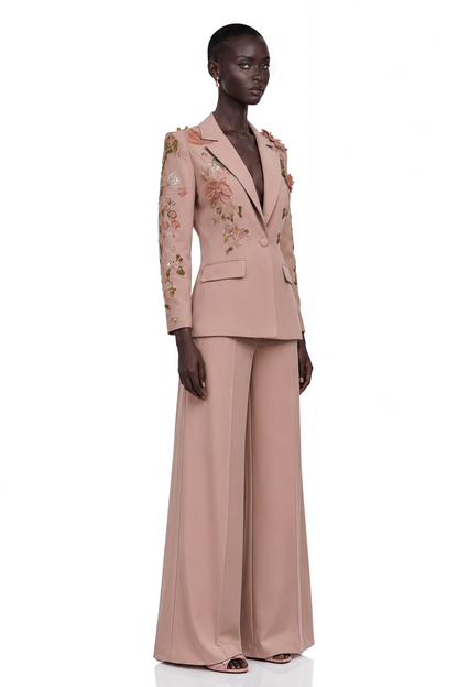 Morgane Payet ve Çiçek Detaylı Blazer Pantolon Takım Pembe