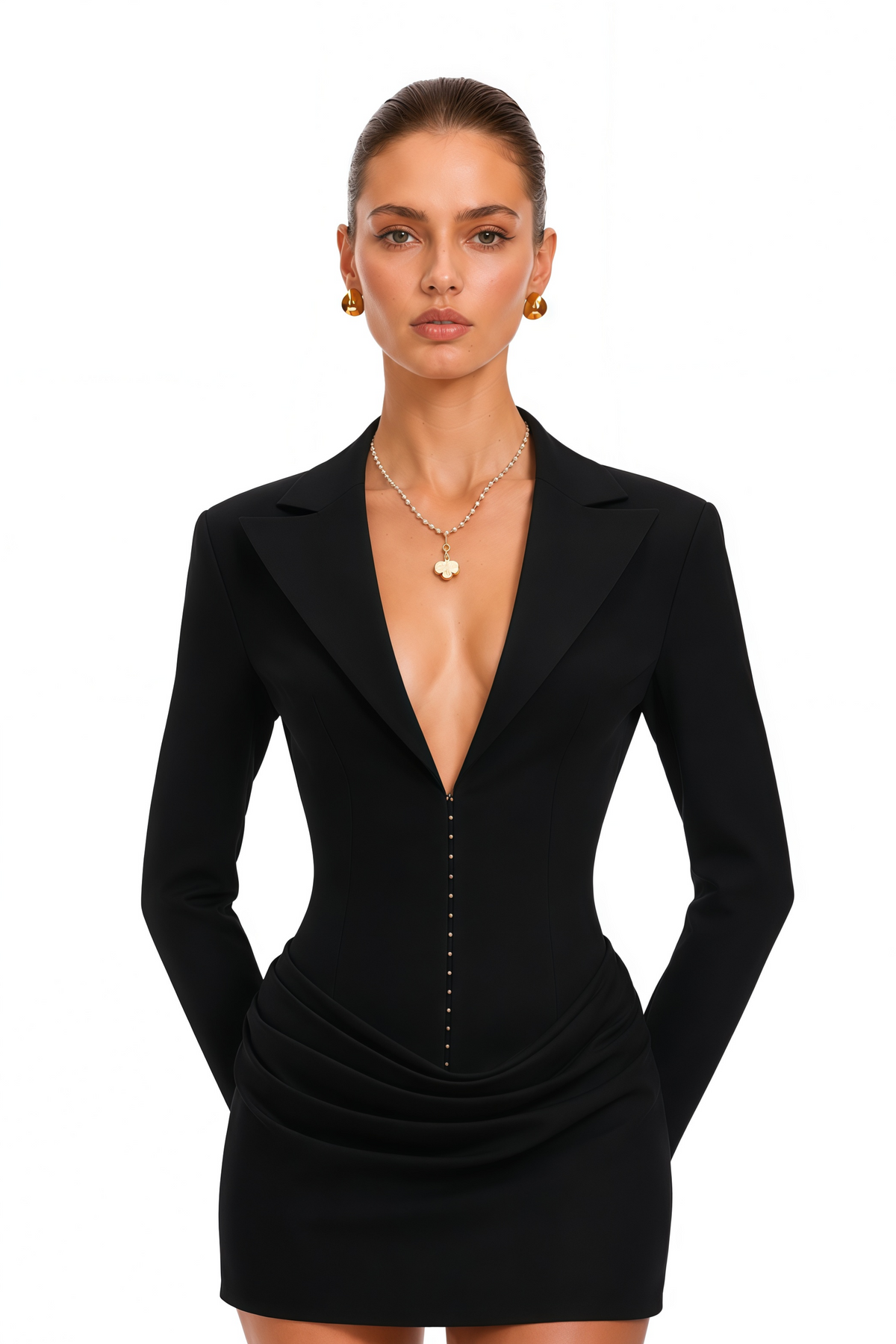 Newyork Rosette Büzgü Detaylı Blazer Mini Elbise Siyah
