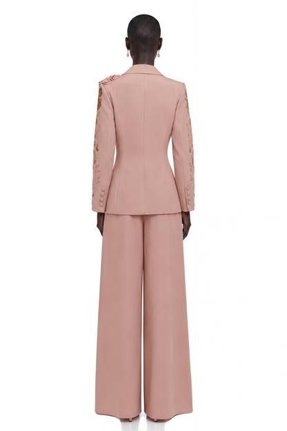 Morgane Payet ve Çiçek Detaylı Blazer Pantolon Takım Pembe
