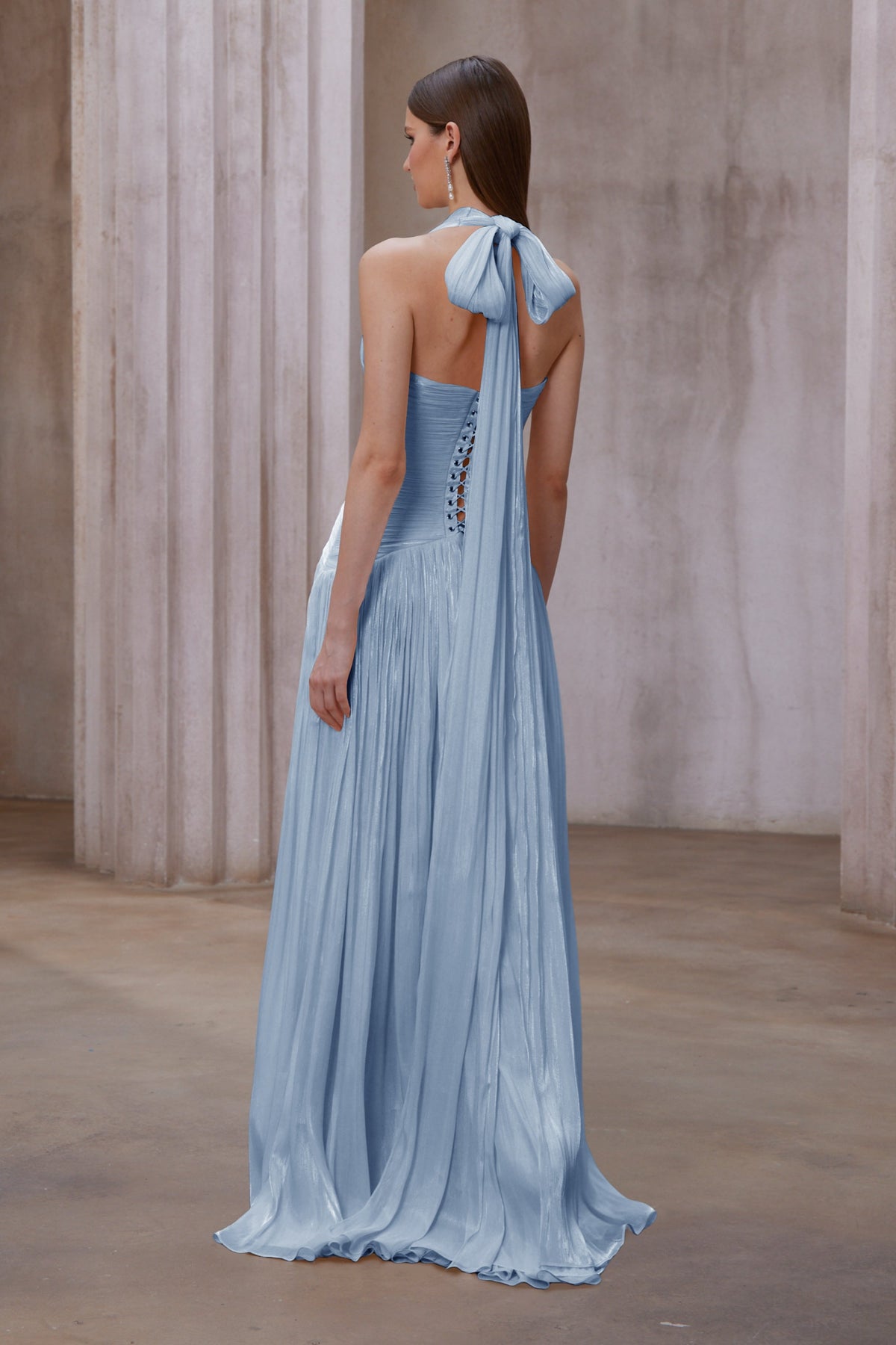 Uranie Büzgülü Maksi Elbise Mavi