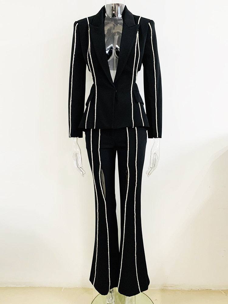 Seksi Cut-Out Kadın Takım Elbise Seti Taşlı