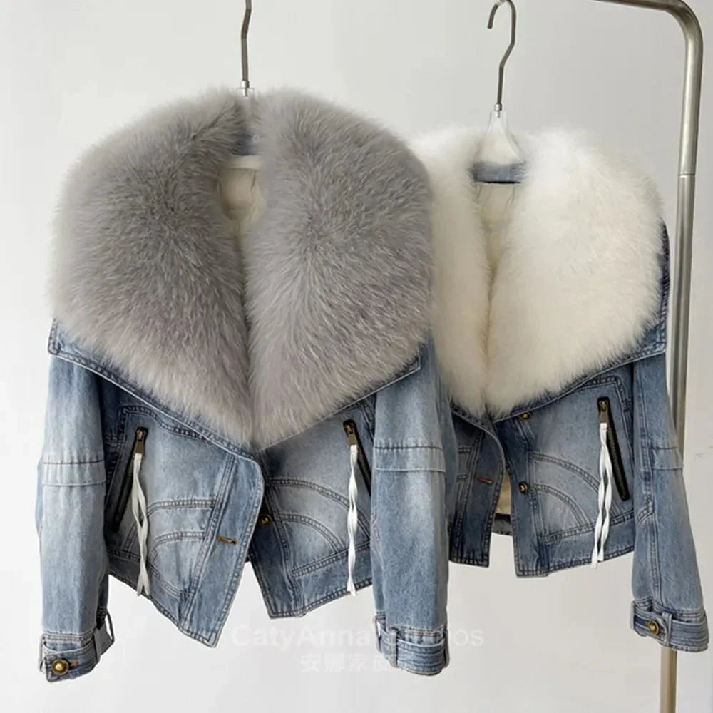 Kadın Suni Kürk İnce Denim Ceket