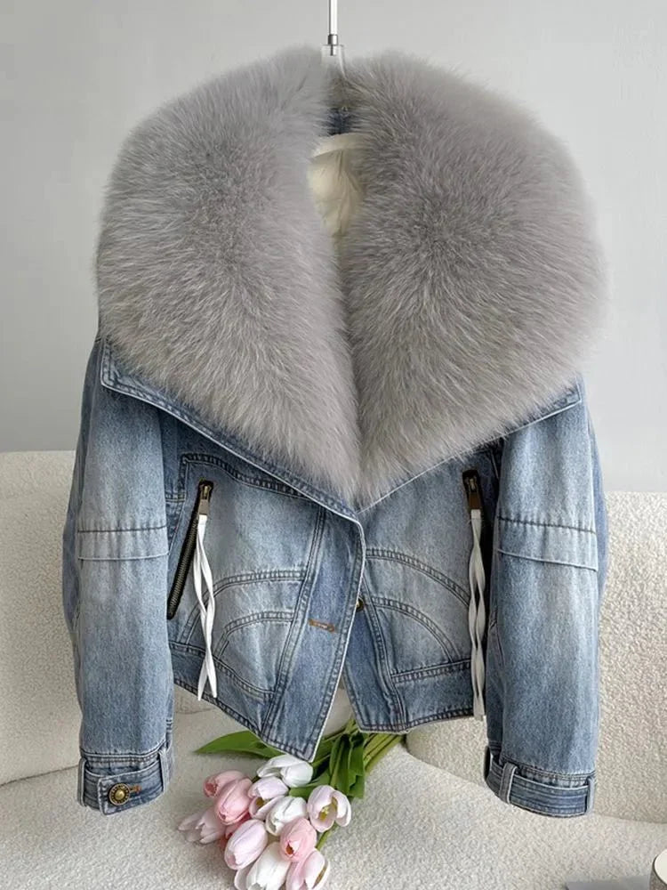 Kadın Suni Kürk İnce Denim Ceket