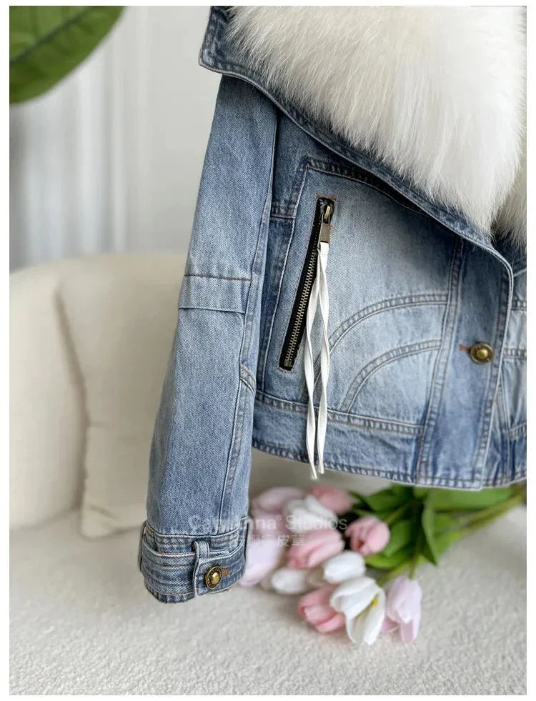 Kadın Suni Kürk İnce Denim Ceket