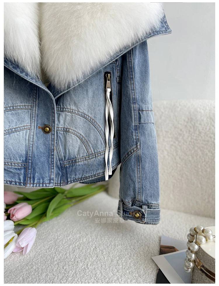 Kadın Suni Kürk İnce Denim Ceket