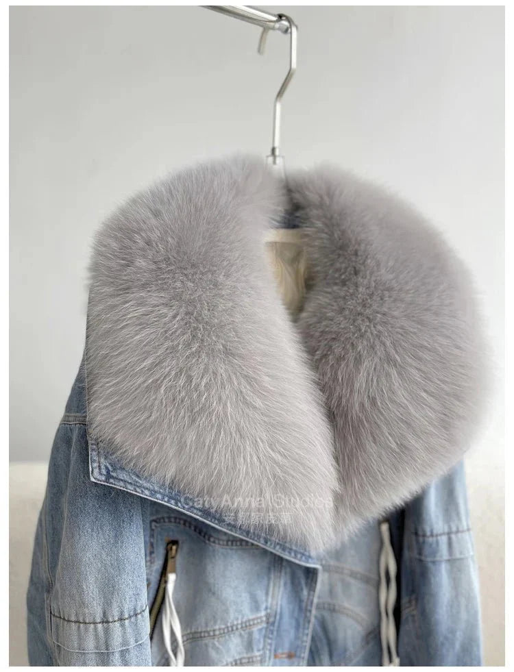Kadın Suni Kürk İnce Denim Ceket