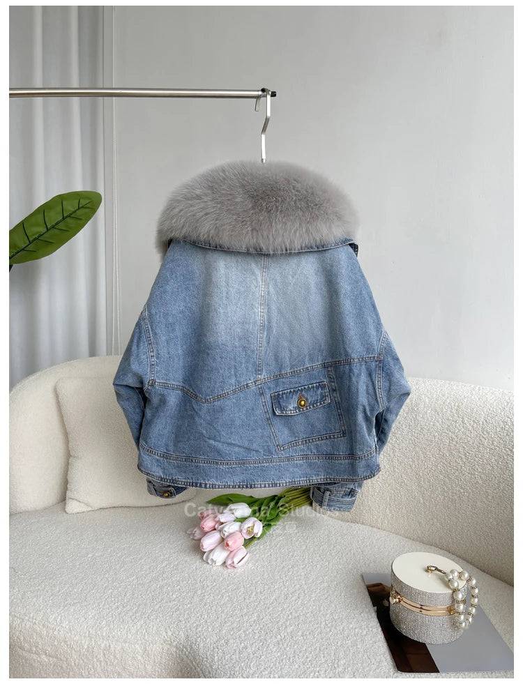 Kadın Suni Kürk İnce Denim Ceket