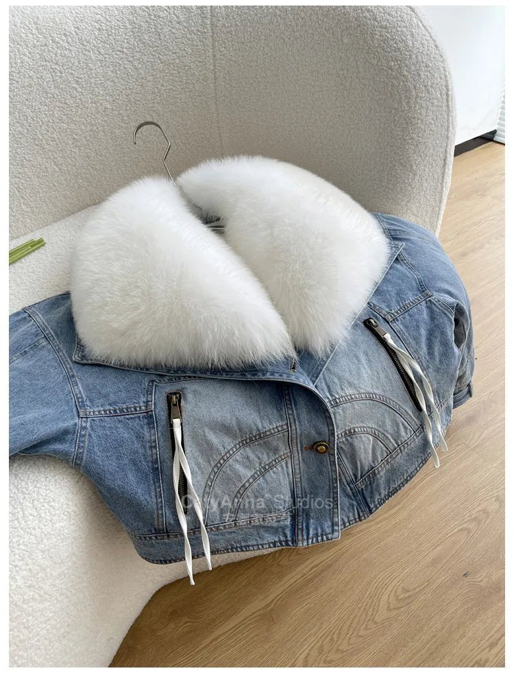Kadın Suni Kürk İnce Denim Ceket