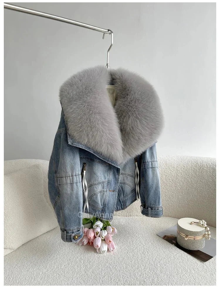 Kadın Suni Kürk İnce Denim Ceket