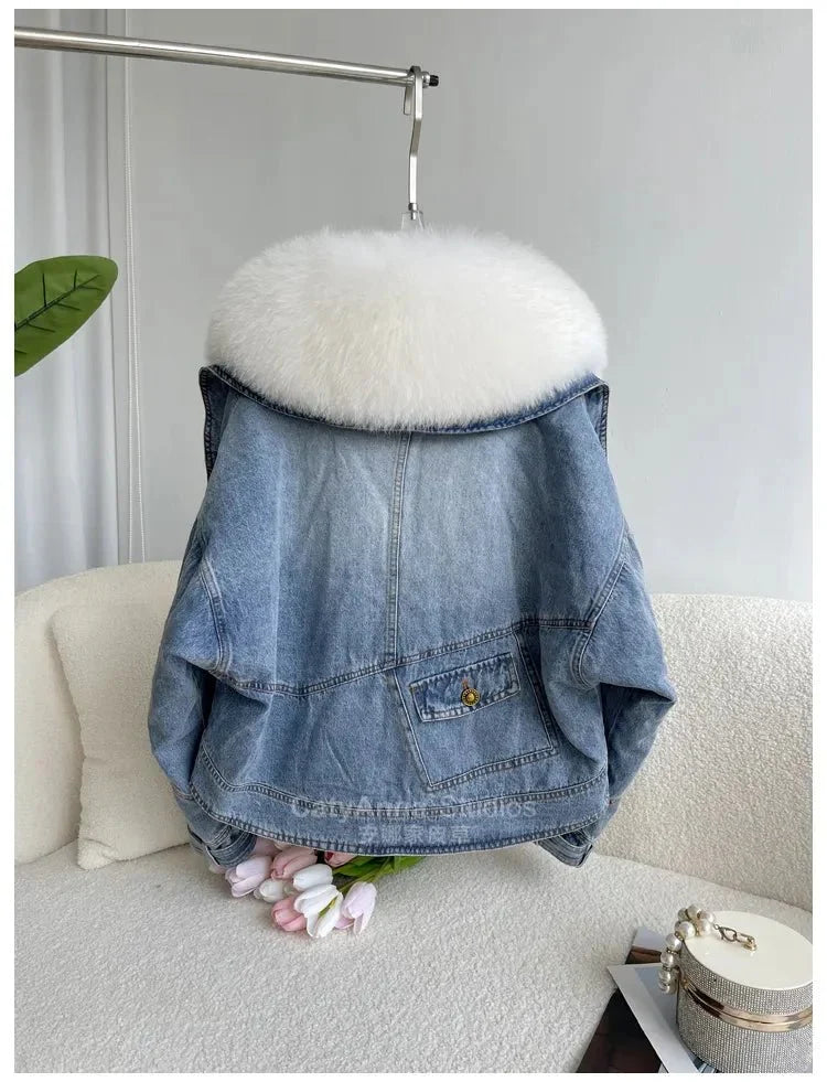 Kadın Suni Kürk İnce Denim Ceket