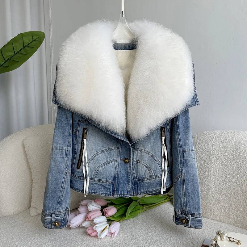 Kadın Suni Kürk İnce Denim Ceket